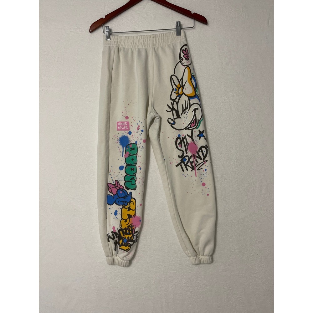 Zara Disney Minnie Mouse Graffiti Paint Splatter Jogger Sweatpants Girls 13 14